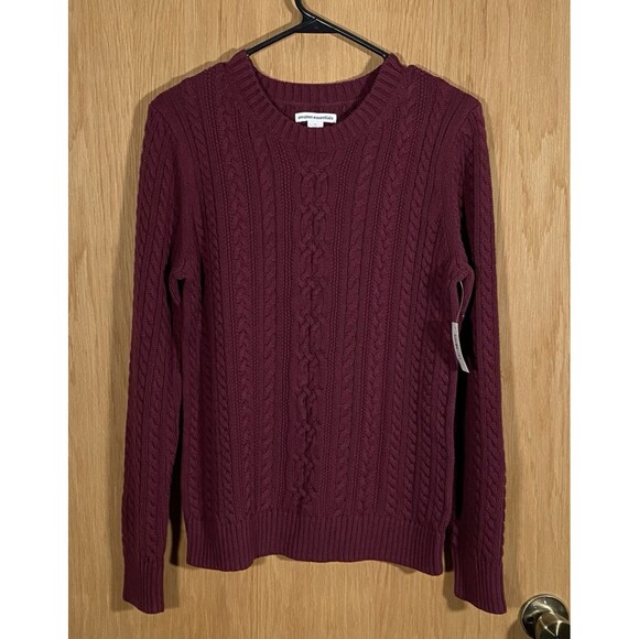 Women's Sz M Cotton Cable Knit Sweater Dark Burgundy Old Money Preppy Brand New - Picture 1 of 8